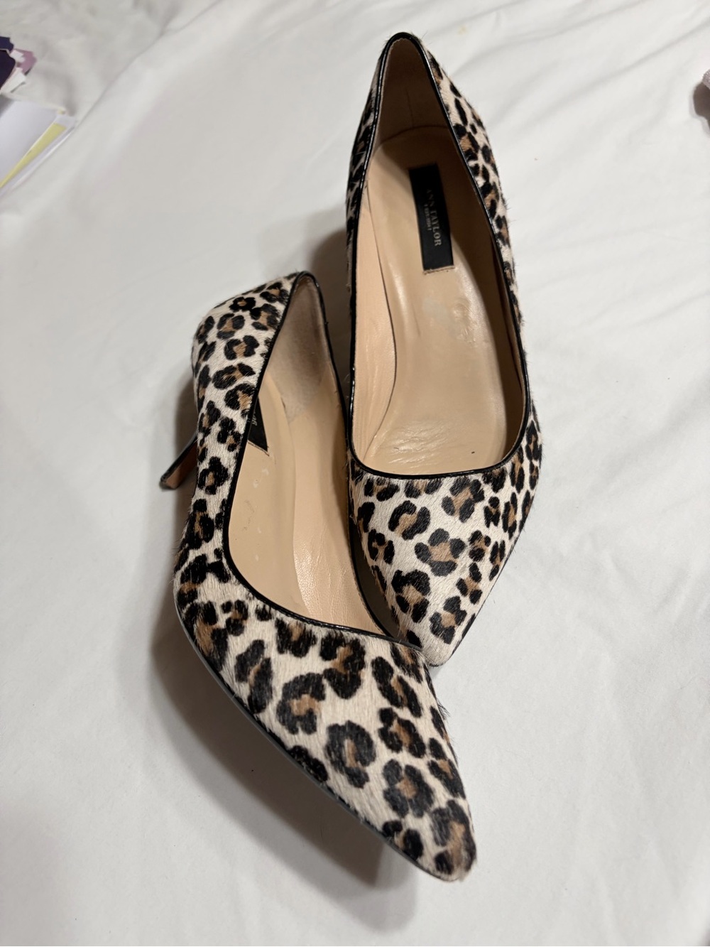 Ann Taylor Leopard-Print Pointed Toe Flats - Black, Brown, Cream - Picture 4 of 15